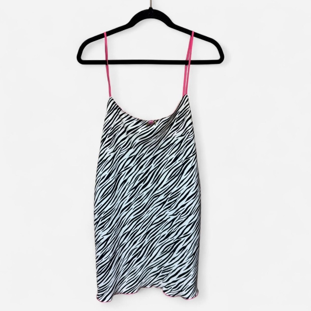 Josie Natori Black and White Zebra Print Cami Top with Pink Trim